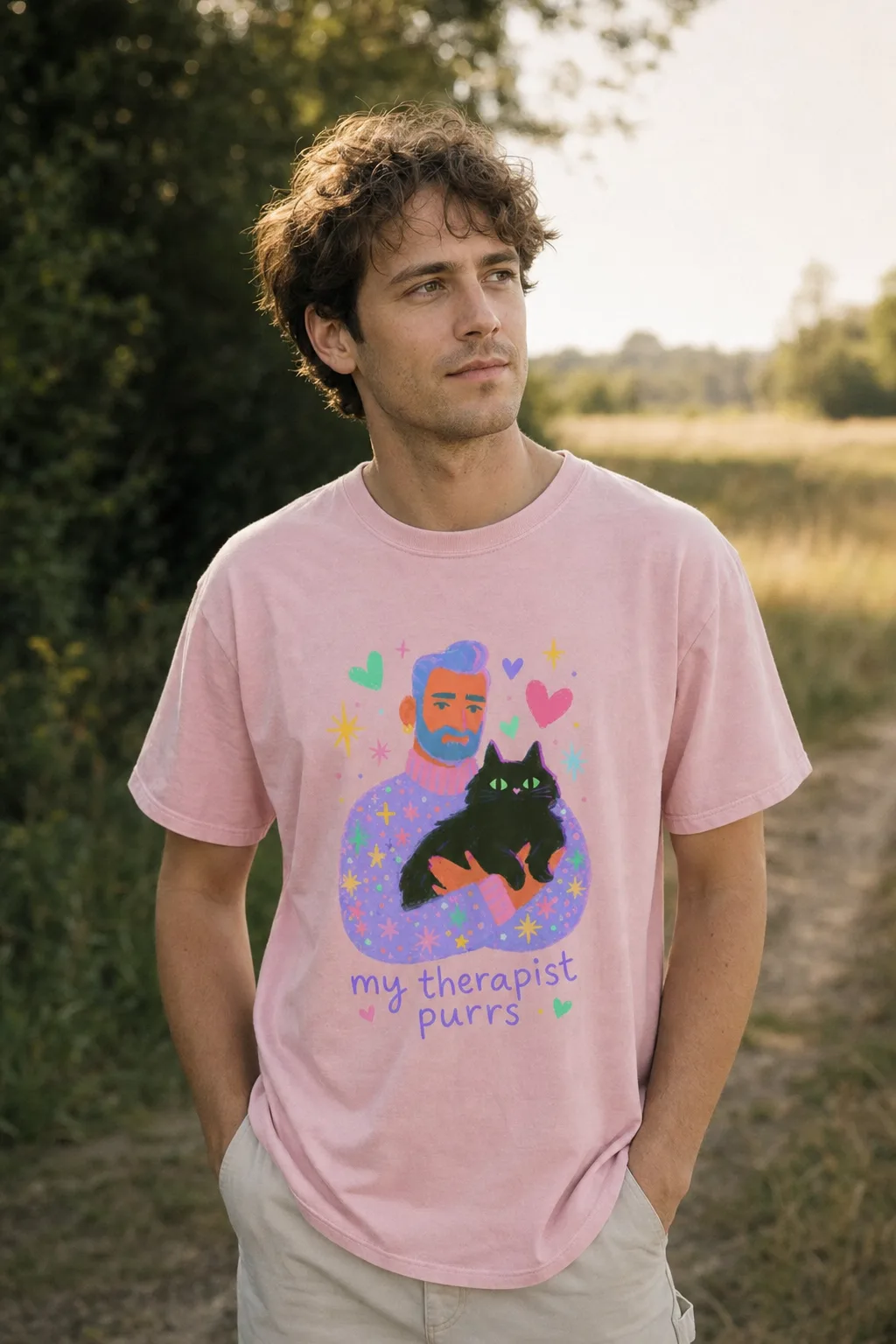 My Therapist Purrs tee, another angle